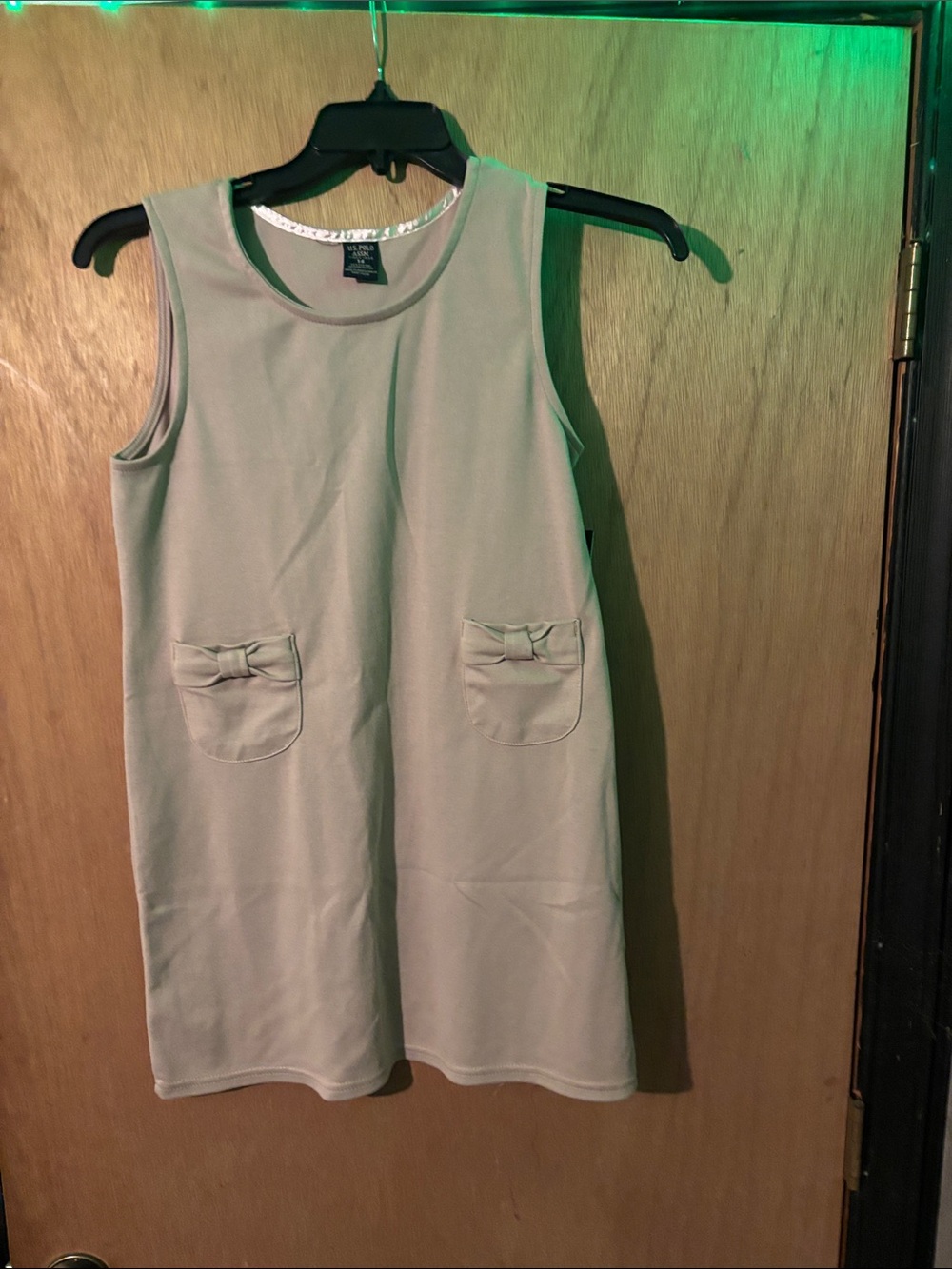 U.S. Polo Assn. Sleeveless Light Gray Shift Dress with Front Pocket Bows